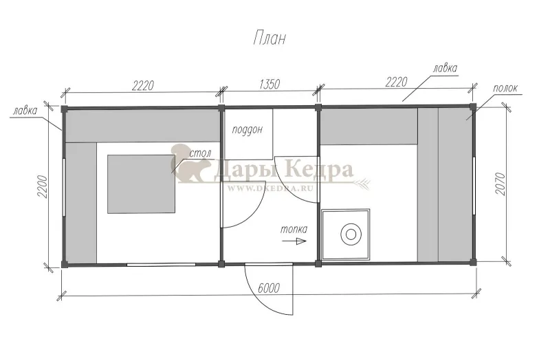 Каркасная баня «Лофт» из кедра 6х2,2 метра (вариант 1)