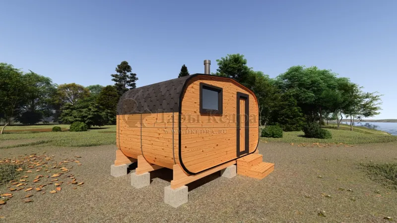 Овальная-Окта баня-бочка из кедра 4х2,2 метра